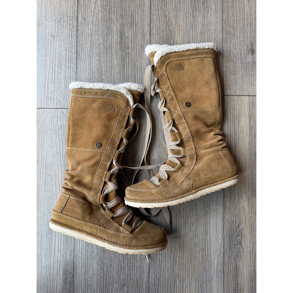 The North Face Heatseeker Tan Suede Tall Winter Boots Faux Fur Trim Womens 7.5
